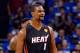 OKLAHOMA CITY, OK - JUNE 14: Chris Bosh #1 of the Miami Heat smiles in the first half while taking on the Oklahoma City Thunder in Game Two of the 2012 NBA Finals at Chesapeake Energy Arena on June 14, 2012 in Oklahoma City, Oklahoma. NOTE TO USER: User expressly acknowledges and agrees that, by downloading and or using this photograph, User is consenting to the terms and conditions of the Getty Images License Agreement. (Photo by Ronald Martinez/Getty Images)