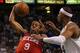 BOSTON, MA - MAY 26: Andre Iguodala #9 of the Philadelphia 76ers drives to the basket against Paul Pierce #34 of the Boston Celtics in Game Seven of the Eastern Conference Semifinals during the 2012 NBA Playoffs on May 26, 2012 at TD Garden in Boston, Massachusetts. NOTE TO USER: User expressly acknowledges and agrees that, by downloading and or using this photograph, User is consenting to the terms and conditions of the Getty Images License Agreement. The Celtics won 85-75. (Photo by Jim Rogash/Getty Images)