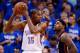 OKLAHOMA CITY, OK - JUNE 14: Kevin Durant #35 of the Oklahoma City Thunder posts up LeBron James #6 of the Miami Heat in the third quarter in Game Two of the 2012 NBA Finals at Chesapeake Energy Arena on June 14, 2012 in Oklahoma City, Oklahoma. NOTE TO USER: User expressly acknowledges and agrees that, by downloading and or using this photograph, User is consenting to the terms and conditions of the Getty Images License Agreement. (Photo by Ronald Martinez/Getty Images)