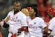 PHILADELPHIA, PA - SEPTEMBER 15: Ryan Howard #6 and Michael Martinez #19 of the Philadelphia Phillies celebrate after beating the Florida Marlins 2-1 in extra innings on a double by Howard and run by Martinez at Citizens Bank Park on September 15, 2011 in Philadelphia, Pennsylvania. (Photo by Drew Hallowell/Getty Images)