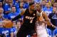 OKLAHOMA CITY, OK - JUNE 14: LeBron James #6 of the Miami Heat posts up Kevin Durant #35 of the Oklahoma City Thunder in the first quarter in Game Two of the 2012 NBA Finals at Chesapeake Energy Arena on June 14, 2012 in Oklahoma City, Oklahoma. NOTE TO USER: User expressly acknowledges and agrees that, by downloading and or using this photograph, User is consenting to the terms and conditions of the Getty Images License Agreement. (Photo by Ronald Martinez/Getty Images)