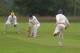 Abergele's Ben Garnett defends off Dafydd Timothy's bowling.