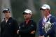 SAN FRANCISCO, CA - JUNE 17: Webb Simpson of the United States (R) poses the trophy as Graeme McDowell of Northern Ireland (C) and Michael Thompson of the United States (L) look on after Simpson's one-stroke victory at the 112th U.S. Open at The Olympic Club on June 16, 2012 in San Francisco, California. (Photo by Ezra Shaw/Getty Images)