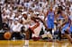 MIAMI, FL - JUNE 17: LeBron James #6 of the Miami Heat chases down a loose ball in the second half against James Harden #13 of the Oklahoma City Thunderin Game Three of the 2012 NBA Finals on June 17, 2012 at American Airlines Arena in Miami, Florida. NOTE TO USER: User expressly acknowledges and agrees that, by downloading and or using this photograph, User is consenting to the terms and conditions of the Getty Images License Agreement. (Photo by Mike Ehrmann/Getty Images)