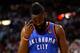 MIAMI, FL - JUNE 17: James Harden #13 of the Oklahoma City Thunder stands on court with his head down in the second half against the Miami Heat in Game Three of the 2012 NBA Finals on June 17, 2012 at American Airlines Arena in Miami, Florida. NOTE TO USER: User expressly acknowledges and agrees that, by downloading and or using this photograph, User is consenting to the terms and conditions of the Getty Images License Agreement. (Photo by Mike Ehrmann/Getty Images)