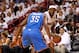 MIAMI, FL - JUNE 17: LeBron James #6 of the Miami Heat looks to drive in the first quarter against Kevin Durant #35 of the Oklahoma City Thunder in Game Three of the 2012 NBA Finals on June 17, 2012 at American Airlines Arena in Miami, Florida. NOTE TO USER: User expressly acknowledges and agrees that, by downloading and or using this photograph, User is consenting to the terms and conditions of the Getty Images License Agreement. (Photo by Mike Ehrmann/Getty Images)