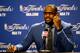 MIAMI, FL - JUNE 17: LeBron James #6 of the Miami Heat answers questions from the nedia during his post game press conference after the Heat won 91-85 against the Oklahoma City Thunder in Game Three of the 2012 NBA Finals on June 17, 2012 at American Airlines Arena in Miami, Florida. NOTE TO USER: User expressly acknowledges and agrees that, by downloading and or using this photograph, User is consenting to the terms and conditions of the Getty Images License Agreement. (Photo by Ronald Martinez/Getty Images)