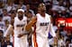 MIAMI, FL - JUNE 17: Dwyane Wade #3 and LeBron James #6 of the Miami Heat walk up court in the first quarter against the Oklahoma City Thunder in Game Three of the 2012 NBA Finals on June 17, 2012 at American Airlines Arena in Miami, Florida. NOTE TO USER: User expressly acknowledges and agrees that, by downloading and or using this photograph, User is consenting to the terms and conditions of the Getty Images License Agreement. (Photo by Mike Ehrmann/Getty Images)