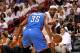 MIAMI, FL - JUNE 17: LeBron James #6 of the Miami Heat looks to drive in the first quarter against Kevin Durant #35 of the Oklahoma City Thunder in Game Three of the 2012 NBA Finals on June 17, 2012 at American Airlines Arena in Miami, Florida. NOTE TO USER: User expressly acknowledges and agrees that, by downloading and or using this photograph, User is consenting to the terms and conditions of the Getty Images License Agreement. (Photo by Mike Ehrmann/Getty Images)