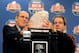 NEW ORLEANS, LA - JANUARY 10: Bill Hancock the executive director of the Bowl Championship Series and Head coach Nick Saban of the Alabama Crimson Tide hold The Coaches' Trophy which signifies the national champion after defeating Louisiana State University Tigers in the 2012 Allstate BCS National Championship Game during a press conference on January 10, 2012 in New Orleans, Louisiana. (Photo by Andy Lyons/Getty Images)