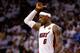 MIAMI, FL - JUNE 19: LeBron James #6 of the Miami Heat gestures on court in the fourth quarter against the Oklahoma City Thunder in Game Four of the 2012 NBA Finals on June 19, 2012 at American Airlines Arena in Miami, Florida. The HEat won 104-98.NOTE TO USER: User expressly acknowledges and agrees that, by downloading and or using this photograph, User is consenting to the terms and conditions of the Getty Images License Agreement. (Photo by Mike Ehrmann/Getty Images)