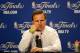 MIAMI, FL - JUNE 17: Head coach Scott Brooks of the Oklahoma City Thunder looks on as he answers questions from the media after the Thunder lost 91-85 against the Miami Heat in Game Three of the 2012 NBA Finals on June 17, 2012 at American Airlines Arena in Miami, Florida. NOTE TO USER: User expressly acknowledges and agrees that, by downloading and or using this photograph, User is consenting to the terms and conditions of the Getty Images License Agreement. (Photo by Ronald Martinez/Getty Images)