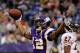 MINNEAPOLIS, MN - JANUARY 1: Percy Harvin #12 of the Minnesota Vikings celebrates a touchdown during the first quarter against the Chicago Bears on January 1, 2012 at Mall of America Field at the Hubert H. Humphrey Metrodome in Minneapolis, Minnesota. (Photo by Hannah Foslien/Getty Images)