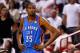MIAMI, FL - JUNE 19: Kevin Durant #35 of the Oklahoma City Thunder looks on against the Miami Heat in Game Four of the 2012 NBA Finals on June 19, 2012 at American Airlines Arena in Miami, Florida. NOTE TO USER: User expressly acknowledges and agrees that, by downloading and or using this photograph, User is consenting to the terms and conditions of the Getty Images License Agreement. (Photo by Mike Ehrmann/Getty Images)