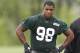 FLORHAM PARK, NJ - MAY 04: Quinton Coples #98 of the New York Jets works out during the Jets Rookie Minicamp on May 4, 2012 in Florham Park, New Jersey. (Photo by Jeff Zelevansky/Getty Images)