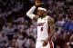 MIAMI, FL - JUNE 19: LeBron James #6 of the Miami Heat gestures on court in the fourth quarter against the Oklahoma City Thunder in Game Four of the 2012 NBA Finals on June 19, 2012 at American Airlines Arena in Miami, Florida. The HEat won 104-98.NOTE TO USER: User expressly acknowledges and agrees that, by downloading and or using this photograph, User is consenting to the terms and conditions of the Getty Images License Agreement. (Photo by Mike Ehrmann/Getty Images)