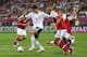 L'VIV, UKRAINE - JUNE 17: Mario Gomez of Germany is put under pressure during the UEFA EURO 2012 group B match between Denmark and Germany at Arena Lviv on June 17, 2012 in L'viv, Ukraine. (Photo by Joern Pollex/Getty Images)