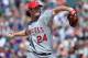 DENVER, CO - JUNE 09: Starting pitcher Dan Haren #24 of the Los Angeles Angels delivers against the Colorado Rockies during Interleague Play at Coors Field on June 9, 2012 in Denver, Colorado. Haren earned the win as the Angels defeated the Rockies 11-5. (Photo by Doug Pensinger/Getty Images)