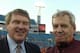 JACKSONVILLE, FL - DECEMBER 1: ACC Commissioner John Swofford and coach Frank Beamer of the Virginia Tech Hokies meet after play against the Boston College Eagles in the ACC Championship Game at Jacksonville Municipal Stadium on December 1, 2007 in Jacksonville, Florida. The Hokies won the title 30 - 16. (Photo by Al Messerschmidt/Getty Images)