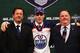 ST PAUL, MN - JUNE 24: (L-R) General Manager Steve Tambellini of the Edmonton Oilers, first overall pick Ryan Nugent-Hopkins of the Edmonton Oilers and a member of the Edmonton Oilers organization stand on the podium for a photo during day one of the 2011 NHL Entry Draft at Xcel Energy Center on June 24, 2011 in St Paul, Minnesota. (Photo by Bruce Bennett/Getty Images)