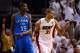 MIAMI, FL - JUNE 21: Shane Battier #31 of the Miami Heat reacts after he made a 3-point basket in the second half against Kevin Durant #35 of the Oklahoma City Thunder in Game Five of the 2012 NBA Finals on June 21, 2012 at American Airlines Arena in Miami, Florida. NOTE TO USER: User expressly acknowledges and agrees that, by downloading and or using this photograph, User is consenting to the terms and conditions of the Getty Images License Agreement. (Photo by Ronald Martinez/Getty Images)