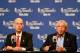 OKLAHOMA CITY, OK - JUNE 12: Deputy Commissioner and Chief Operating Officer Adam Silver along with NBA Commissioner David Stern address the media in Game One of the 2012 NBA Finals at Chesapeake Energy Arena on June 12, 2012 in Oklahoma City, Oklahoma. NOTE TO USER: User expressly acknowledges and agrees that, by downloading and or using this photograph, User is consenting to the terms and conditions of the Getty Images License Agreement. (Photo by Ronald Martinez/Getty Images)