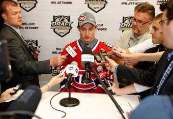 Tim Bozon, answering questions after being drafted by the Canadiens.
