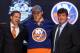 PITTSBURGH, PA - JUNE 22: Griffin Reinhart, fourth overall pick by the New York Islanders, poses on stage with Islanders representatives during Round One of the 2012 NHL Entry Draft at Consol Energy Center on June 22, 2012 in Pittsburgh, Pennsylvania. (Photo by Bruce Bennett/Getty Images)
