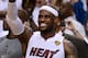 MIAMI, FL - JUNE 21: LeBron James #6 of the Miami Heat celebrates on the bench late in the fourth quarter against the Oklahoma City Thunder in Game Five of the 2012 NBA Finals on June 21, 2012 at American Airlines Arena in Miami, Florida. NOTE TO USER: User expressly acknowledges and agrees that, by downloading and or using this photograph, User is consenting to the terms and conditions of the Getty Images License Agreement. (Photo by Ronald Martinez/Getty Images)
