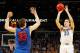 NEW ORLEANS, LA - MARCH 10: Kyle Wiltjer #33 of the Kentucky Wildcats shoots over Erik Murphy #33 of the Florida Gators in the first half during the semifinals of the SEC Men's Basketball Tournament at New Orleans Arena on March 10, 2012 in New Orleans, Louisiana. (Photo by Chris Graythen/Getty Images)