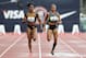 EUGENE, OR - JUNE 23: Carmelita Jeter (L) and Allyson Felix compete in the women's 100 meter dash semi-final during Day Two of the 2012 U.S. Olympic Track & Field Team Trials at Hayward Field on June 23, 2012 in Eugene, Oregon. (Photo by Christian Petersen/Getty Images)