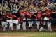 OMAHA, NE - JUNE 24: The Arizona Wildcats dugout celebrate the run of Robert Refsnyder #2 for a 5-1 lead over South Carolina Gamecocks in the seventh inning during game 1 of the College World Series at TD Ameritrade Field on June 24, 2012 in Omaha, Nebraska. (Photo by Harry How/Getty Images)