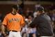 SAN FRANCISCO, CA - JUNE 01: Manager Bruce Bochy #15 takes out pitcher Madison Bumgarner #40 in the ninth inning against the Chicago Cubs at AT&T Park on June 1, 2012 in San Francisco, California. The Giants won the game 4-3. (Photo by Thearon W. Henderson/Getty Images)