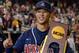 OMAHA, NE - JUNE 25: Robert Refsnyder #2 of the Arizona Wildcats poses with the trophy after a 4-1 win and a 2-0 series sweep over the South Carolina Gamecocks after game 2 of the College World Series at TD Ameritrade Field on June 25, 2012 in Omaha, Nebraska. Refsnyder would win the most valuable player award. (Photo by Harry How/Getty Images)