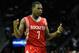 CHARLOTTE, NC - JANUARY 10: Kyle Lowry #7 of the Houston Rockets against the Charlotte Bobcats during their game at Time Warner Cable Arena on January 10, 2012 in Charlotte, North Carolina. NOTE TO USER: User expressly acknowledges and agrees that, by downloading and or using this photograph, User is consenting to the terms and conditions of the Getty Images License Agreement. (Photo by Streeter Lecka/Getty Images)