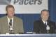 12 May 1997: Coach Larry Bird and team president Donnie Walsh of the Indiana Pacers speak to reporters during a press conference in Indianapolis, Indiana. Mandatory Credit: Matthew Stockman /Allsport