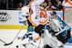 SAN JOSE, CA - FEBRUARY 28: James van Riemsdyk #21 of the Philadelphia Flyers attempting to get his shot off in front of the net, trips over goaltender Antti Niemi #31 of the San Jose Sharks at HP Pavilion at San Jose on February 28, 2012 in San Jose, California. The Sharks won the game 1-0. (Photo by Thearon W. Henderson/Getty Images)