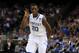 NEW ORLEANS, LA - APRIL 02: Doron Lamb #20 of the Kentucky Wildcats reacts after making a three-pointer in the first half against the Kansas Jayhawks in the National Championship Game of the 2012 NCAA Division I Men's Basketball Tournament at the Mercedes-Benz Superdome on April 2, 2012 in New Orleans, Louisiana. (Photo by Jeff Gross/Getty Images)