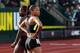 EUGENE, OR - JUNE 23: Jeneba Tarmoh (L) and Allyson Felix look on after competing in the women's 100 meter dash final during Day Two of the 2012 U.S. Olympic Track & Field Team Trials at Hayward Field on June 23, 2012 in Eugene, Oregon. (Photo by Michael Heiman/Getty Images)