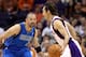 PHOENIX, AZ - MARCH 27: Steve Nash #13 of the Phoenix Suns drives the ball past Jason Kidd #2 of the Dallas Mavericks during the NBA game at US Airways Center on March 27, 2011 in Phoenix, Arizona. NOTE TO USER: User expressly acknowledges and agrees that, by downloading and or using this photograph, User is consenting to the terms and conditions of the Getty Images License Agreement. (Photo by Christian Petersen/Getty Images)