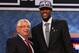 NEWARK, NJ - JUNE 28: Michael Kidd-Gilchrist (R) of the Kentucky Wildcats greets NBA Commissioner David Stern (L) after he was selected number two overall by the Charlotte Bobcats during the first round of the 2012 NBA Draft at Prudential Center on June 28, 2012 in Newark, New Jersey. NOTE TO USER: User expressly acknowledges and agrees that, by downloading and/or using this Photograph, user is consenting to the terms and conditions of the Getty Images License Agreement. (Photo by Elsa/Getty Images)