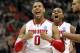 PITTSBURGH, PA - MARCH 17: Jared Sullinger #0 and Deshaun Thomas #1 (C) of the Ohio State Buckeyes reacts in the second half against Robert Sacre #00 of the Gonzaga Bulldogs during the third round of the 2012 NCAA Men's Basketball Tournament at Consol Energy Center on March 17, 2012 in Pittsburgh, Pennsylvania. (Photo by Gregory Shamus/Getty Images)