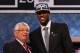 NEWARK, NJ - JUNE 28: Michael Kidd-Gilchrist (R) of the Kentucky Wildcats greets NBA Commissioner David Stern (L) after he was selected number two overall by the Charlotte Bobcats during the first round of the 2012 NBA Draft at Prudential Center on June 28, 2012 in Newark, New Jersey. NOTE TO USER: User expressly acknowledges and agrees that, by downloading and/or using this Photograph, user is consenting to the terms and conditions of the Getty Images License Agreement. (Photo by Elsa/Getty Images)