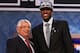 NEWARK, NJ - JUNE 28: Michael Kidd-Gilchrist (R) of the Kentucky Wildcats greets NBA Commissioner David Stern (L) after he was selected number two overall by the Charlotte Bobcats during the first round of the 2012 NBA Draft at Prudential Center on June 28, 2012 in Newark, New Jersey. NOTE TO USER: User expressly acknowledges and agrees that, by downloading and/or using this Photograph, user is consenting to the terms and conditions of the Getty Images License Agreement. (Photo by Elsa/Getty Images)