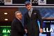 NEWARK, NJ - JUNE 28: Tyler Zeller (R) of the North Carolina Tar Heels greets NBA Commissioner David Stern (L) after he was selected number seventeen overall by the Minnesota Timberwolves during the first round of the 2012 NBA Draft at Prudential Center on June 28, 2012 in Newark, New Jersey. NOTE TO USER: User expressly acknowledges and agrees that, by downloading and/or using this Photograph, user is consenting to the terms and conditions of the Getty Images License Agreement. (Photo by Elsa/Getty Images)