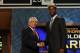 NEWARK, NJ - JUNE 28: Harrison Barnes (R) of North Carolina greets NBA Commissioner David Stern (L) after he was selected number seven overall by the Golden State Warriors during the first round of the 2012 NBA Draft at Prudential Center on June 28, 2012 in Newark, New Jersey. NOTE TO USER: User expressly acknowledges and agrees that, by downloading and/or using this Photograph, user is consenting to the terms and conditions of the Getty Images License Agreement. (Photo by Elsa/Getty Images)