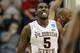 NASHVILLE, TN - MARCH 16: Bernard James #5 of the Florida State Seminoles reacts after a play against the St. Bonaventure Bonnies during the second round of the 2012 NCAA Men's Basketball Tournament at Bridgestone Arena on March 16, 2012 in Nashville, Tennessee. (Photo by Jamie Squire/Getty Images)