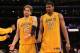 LOS ANGELES, CA - MAY 19: Pau Gasol #16 and Andrew Bynum #17 of the Los Angeles Lakers react after losing 103-100 to the Oklahoma City Thunder in Game Four of the Western Conference Semifinals in the 2012 NBA Playoffs on May 19 at Staples Center in Los Angeles, California. NOTE TO USER: User expressly acknowledges and agrees that, by downloading and or using this photograph, User is consenting to the terms and conditions of the Getty Images License Agreement. (Photo by Stephen Dunn/Getty Images)