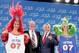 LAS VEGAS - AUGUST 5: Las Vegas Mayor Oscar Goodman (2nd-L) and NBA commissioner David Stern pose with showgirls Jennifer Gagliano (L) and Porsha Revesz after a news conference announcing that the city of Las Vegas will host the 2007 NBA All-Star Game held on August 5, 2005 at the Las Vegas Convention Center in Las Vegas, Nevada. It will be the first time a city without an NBA franchise will host the game, which will be played at the University of Nevada-Las Vegas' Thomas & Mack Center. (Photo by Ethan Miller/Getty Images)