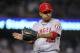 LOS ANGELES, CA - JUNE 13: Closer Ernesto Frieri #49 of the Los Angeles Angels of Anaheim reacts after getting the final out and picking up the save against the Los Angeles Dodgers on June 13, 2012 at Dodger Stadium in Los Angeles, California. The Angels won 2-1. (Photo by Stephen Dunn/Getty Images)